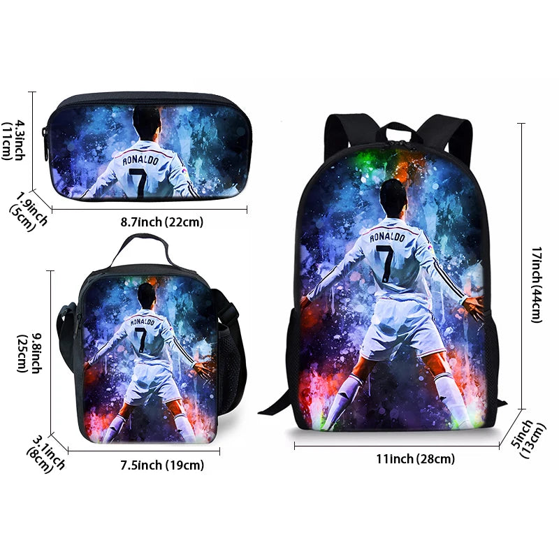 CR7 Football Player 3D Cartoon School Backpack Set for Kids