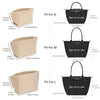 Three sizes of felt purse organizer inserts shown with corresponding tote bag dimensions.