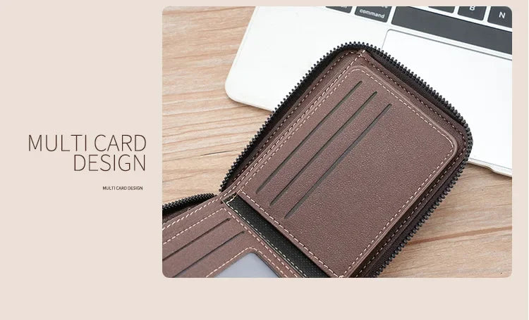 Men's Vintage PU Leather Wallet with Woven Tape Accent