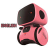 A pink interactive voice-controlled robot toy with a smooth, rounded design.