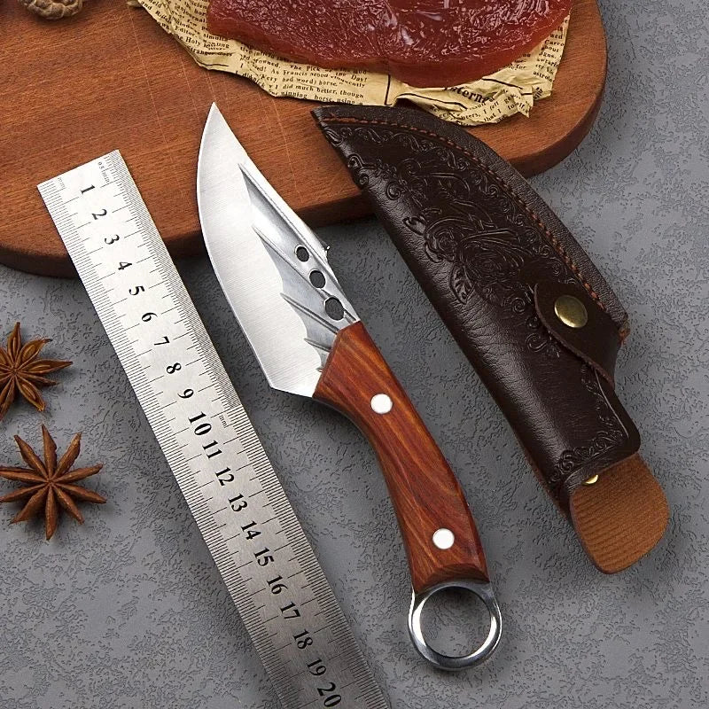 Cuchillo de Chef Forjado a Mano de Acero Alto en Carbono con Funda de Cuero