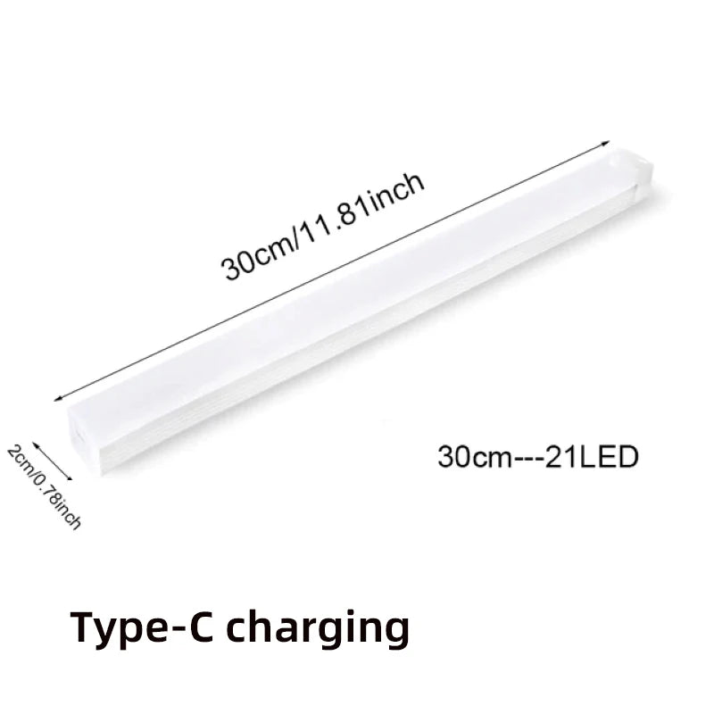 White LED light bar with Type-C charging cable, measuring 30cm or 11.81 inches.