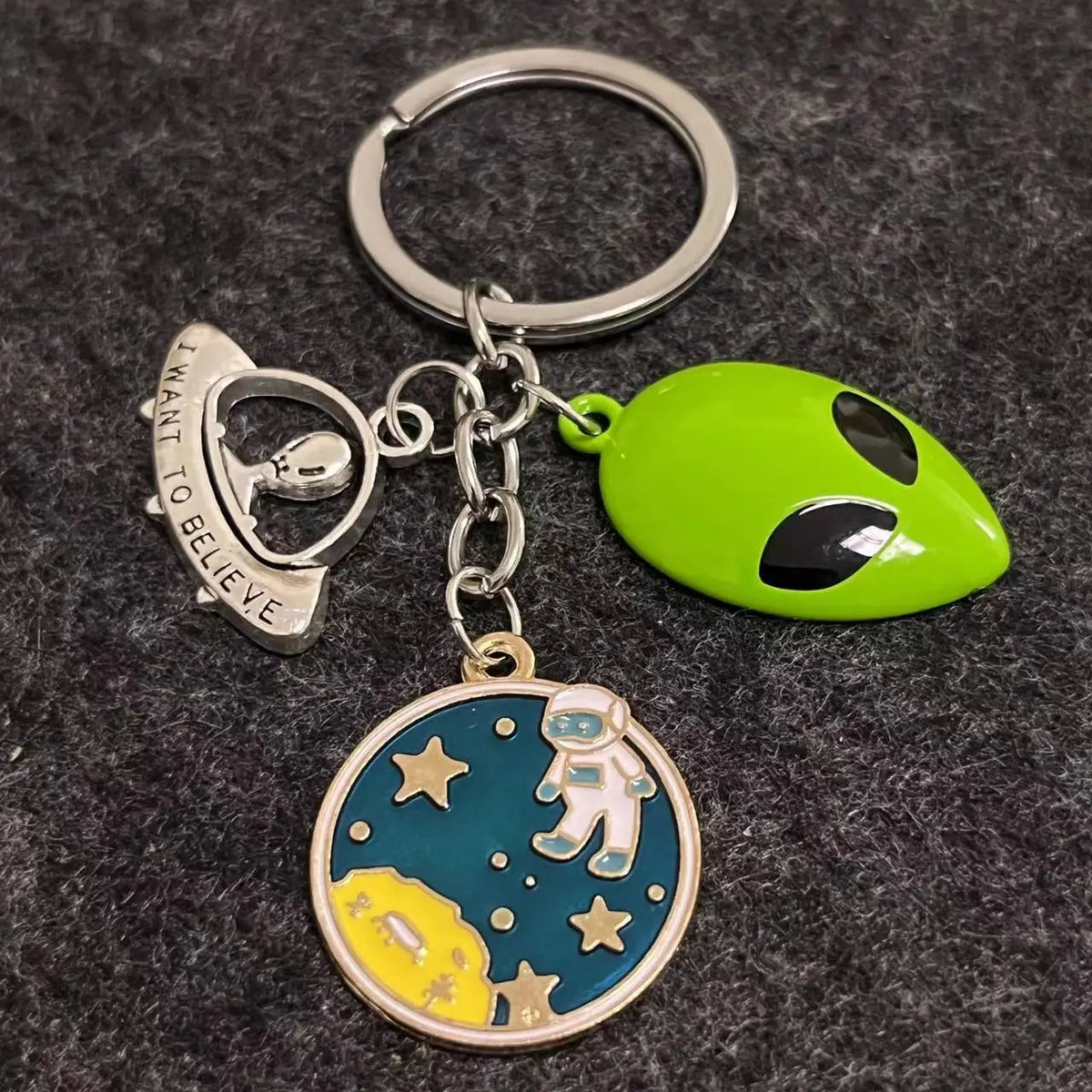 Space Explorer Enamel Keychain – UFO & Astronaut Design