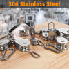 A collection of stainless steel swivel pulley blocks and hooks displayed on a wooden surface.