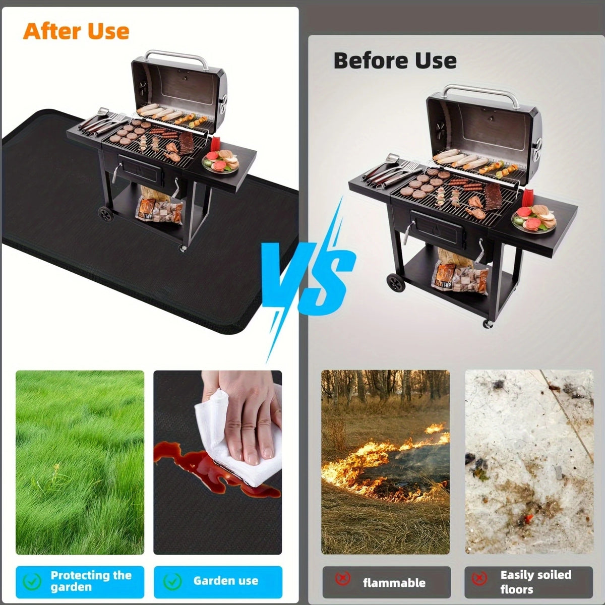 Double-Sided Fireproof BBQ Grill Mat for Outdoor Cooking