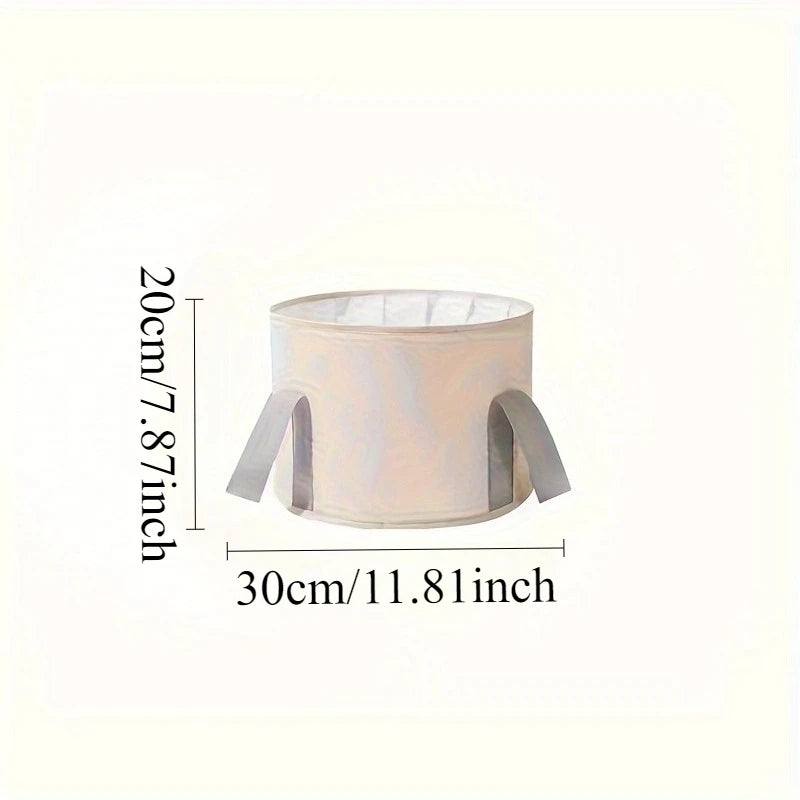 A light beige foldable insulated foot soak tub with a removable lid and handles.