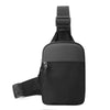 Black compact canvas crossbody sling bag for men with adjustable strap and pocket.