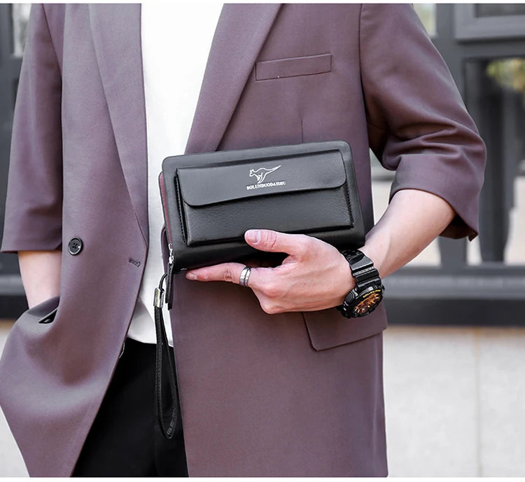 Men's Leather Clutch Wallet with Phone Pocket