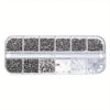 A clear plastic case containing various glass repair tools and replacement parts for glasses.