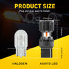 Comparison of a halogen bulb and an Auxito LED bulb for automotive use.