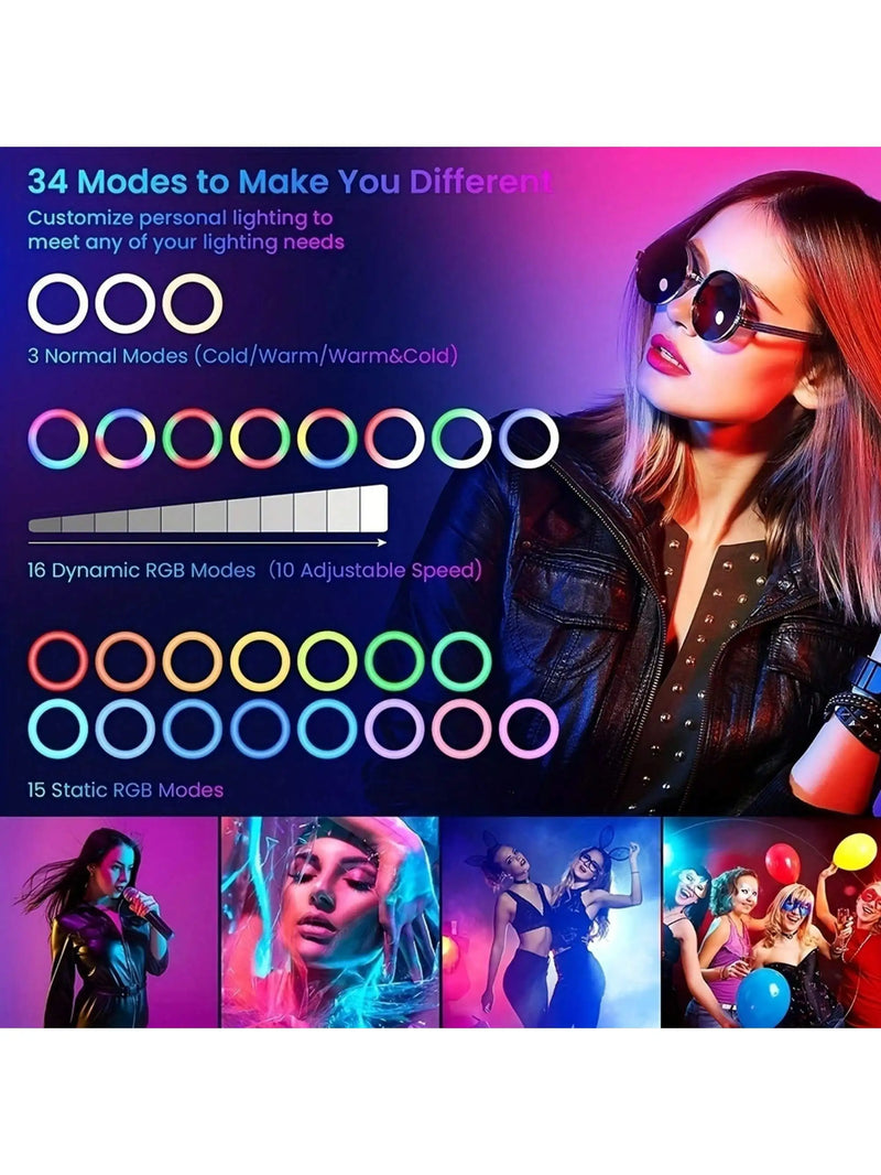 Dimmable RGB Ring Light with Tripod and Phone Holder