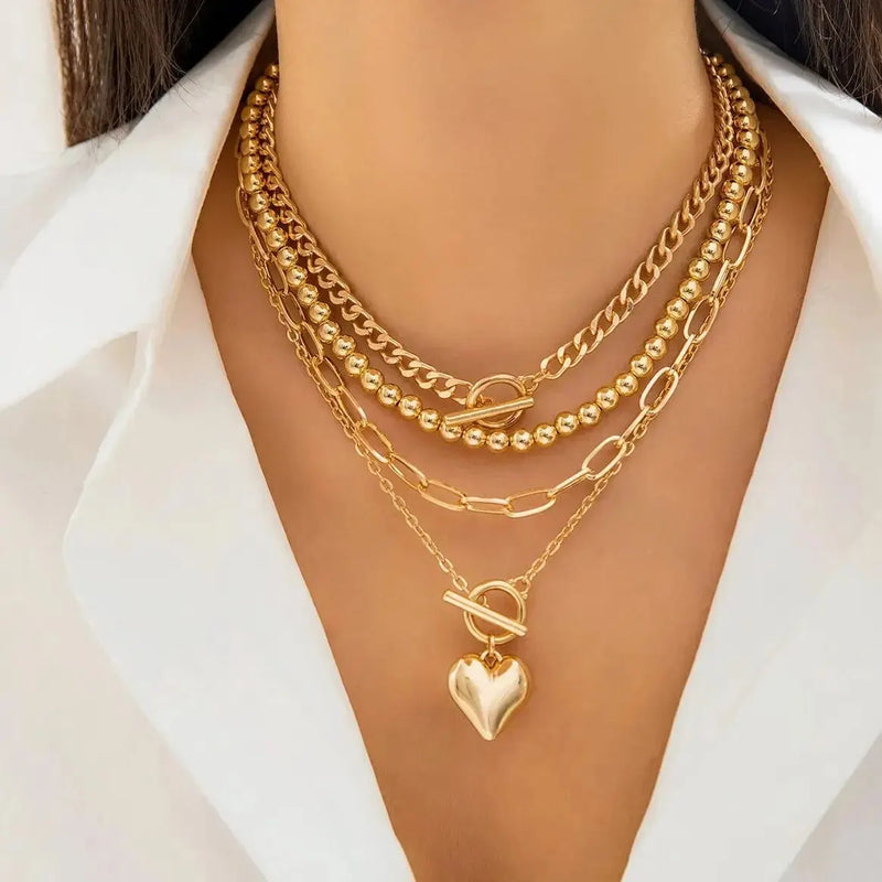Gold Heart Pendant Choker Necklace