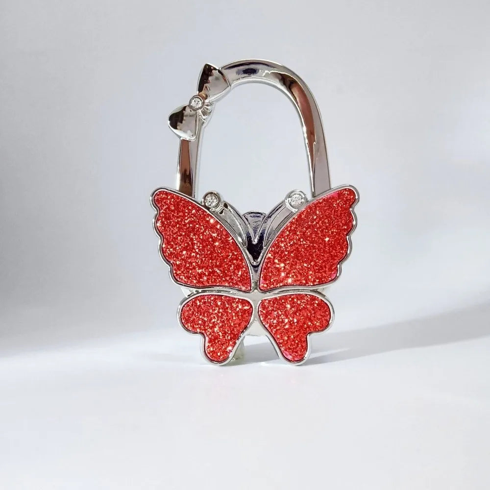 Silver foldable butterfly shaped hook for handbags