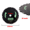 A circular black brush cutter blade with 20 teeth and a 25.4mm diameter, shown against a white background.