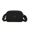 Black lightweight water-resistant nylon crossbody bag with a flap and adjustable strap.