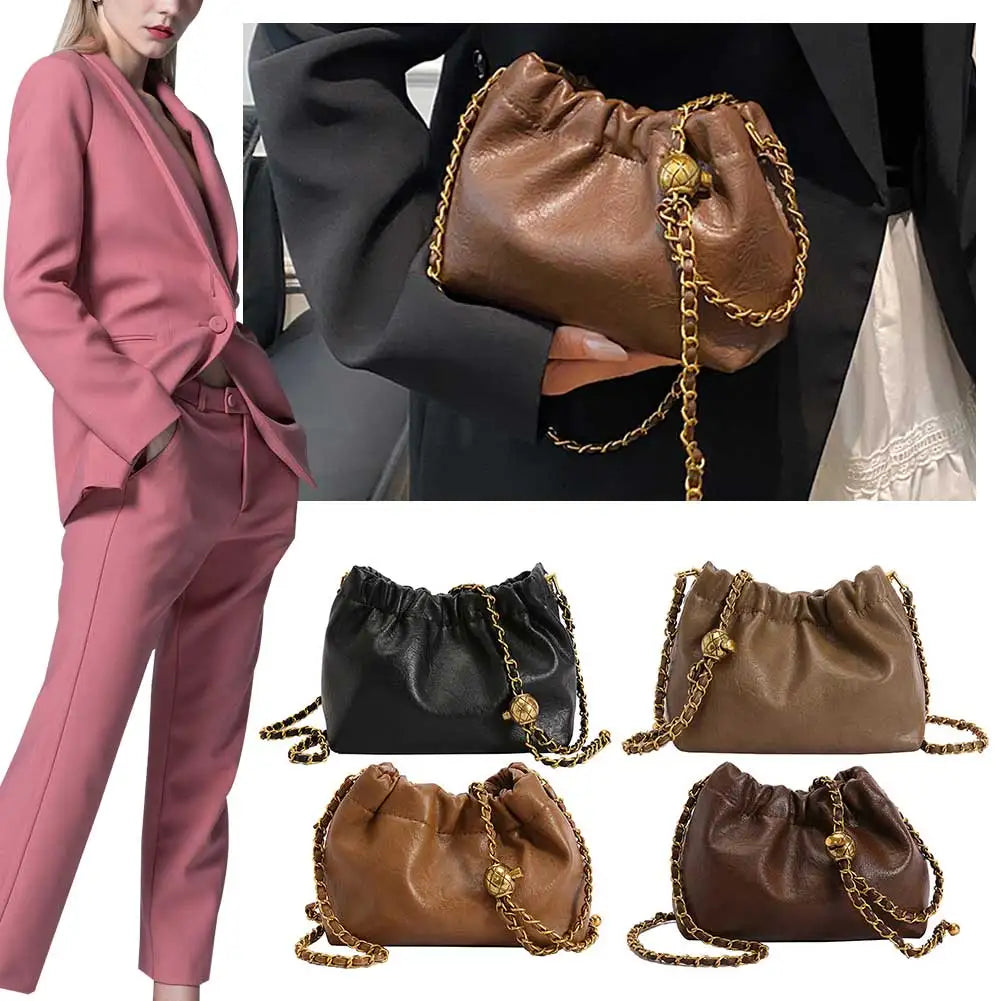 PU Leather Pleated Hobo Crossbody Bag