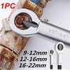 A silver nut splitter tool is shown with various sized bits for removing damaged screws and nuts.