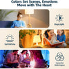 A collection of scenes showing how colors set scenes and emotions move with the heart, including daylight, soft white, and co
