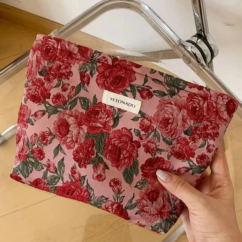 Vintage Floral Cosmetic Bag - Portable Makeup & Toiletry Organizer