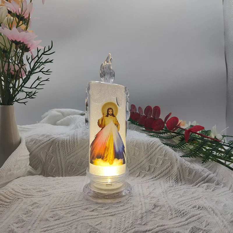 Flameless LED Prayer Candle with Religious Icon