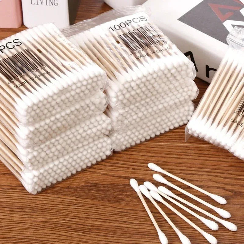 Transparent Cotton Swab & Toiletry Storage Box with Bamboo Lid
