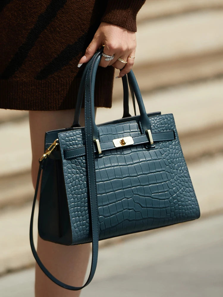 Elegant Genuine Leather Shoulder Bag for Women with Top Handle