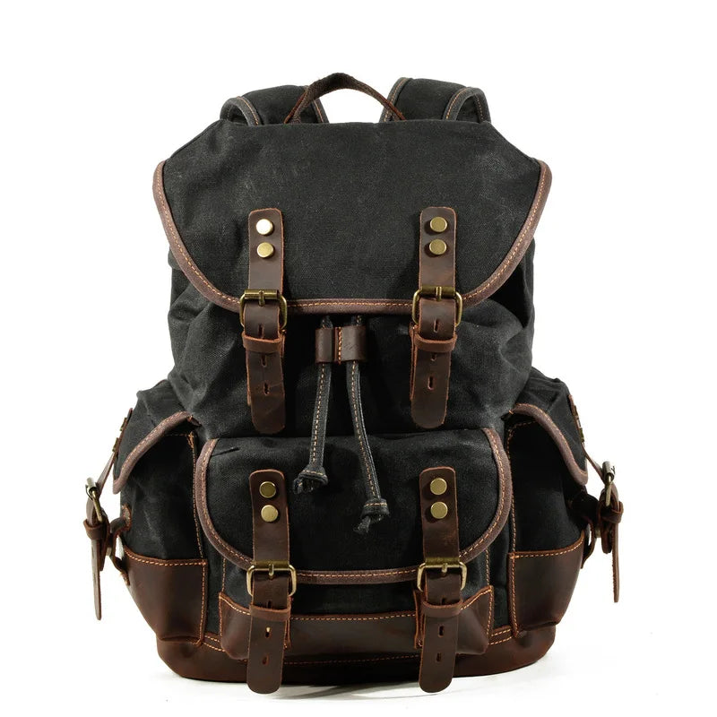 Canvas & Leather Travel Backpack – Waterproof, Large Capacity for School, Work & Hiking