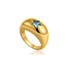 Chunky Gold-Plated Crystal Ring with Geometric Stripes