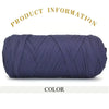 A skein of dark navy blue thick polyester blend yarn for knitting and crochet.
