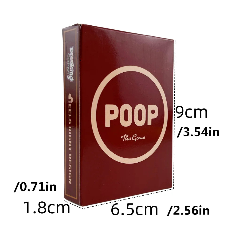 A box of the POOP! The Game card game in a maroon color with a circular logo.