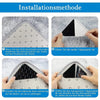 Instructions showing how to install reusable non-slip rug grippers onto a mat.
