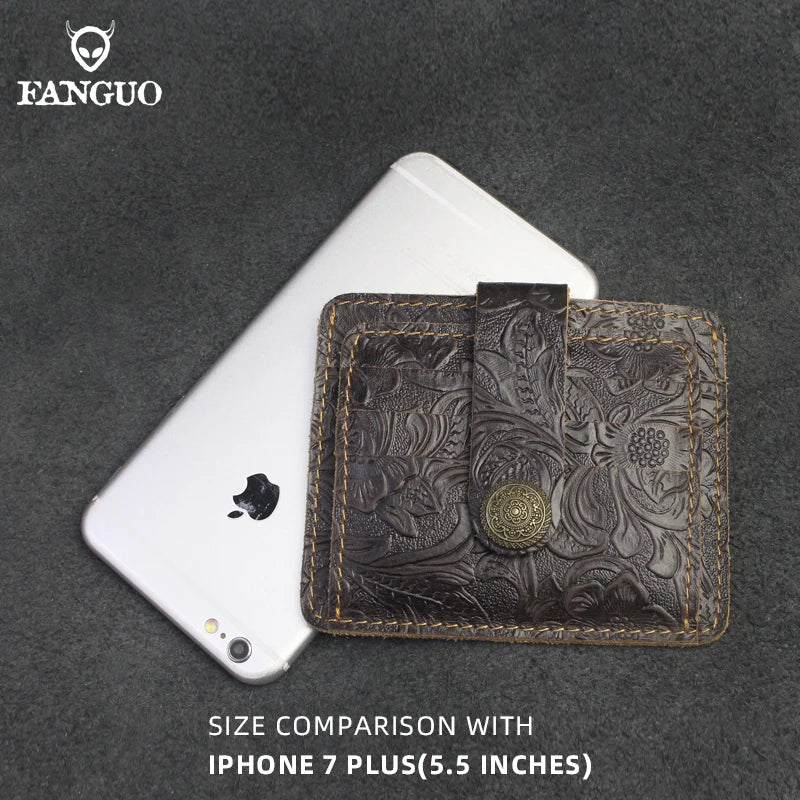 Handcrafted Cowhide Leather Card Wallet with Coin Pocket