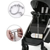 A black baby bottle holder with an adjustable silicone pacifier chain and a silicone teethers tool shown in detail.