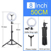 Black adjustable 8 inch selfie ring light with tripod and phone holder for video calls