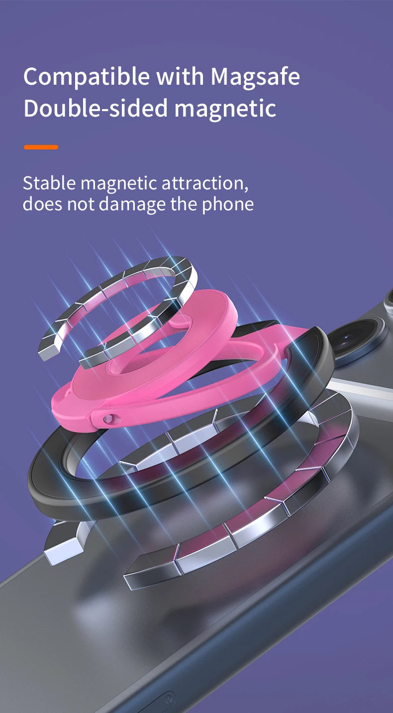 Double-Sided Magnetic Phone Ring Holder with Kickstand