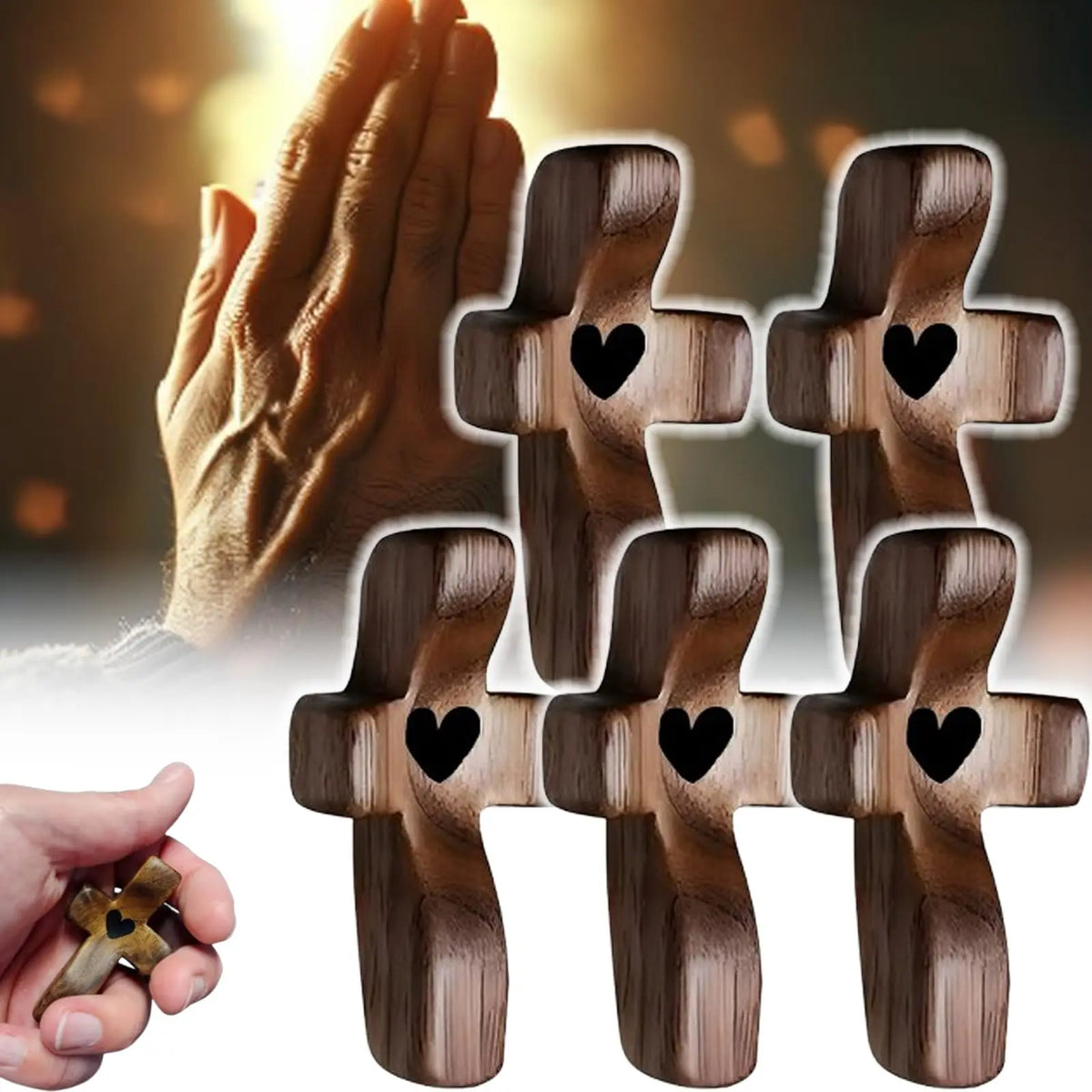 Wooden Pocket Cross with Heart Cutout