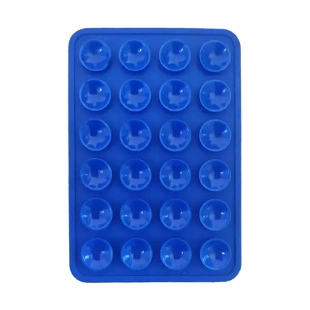A blue silicone suction cup phone mount with multiple holes for hands-free viewing.
