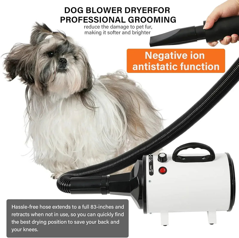 High-Power Pet Grooming Dryer with Adjustable Speed & Temperature