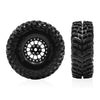 Set of four black metal beadlock RC crawler wheels with tires