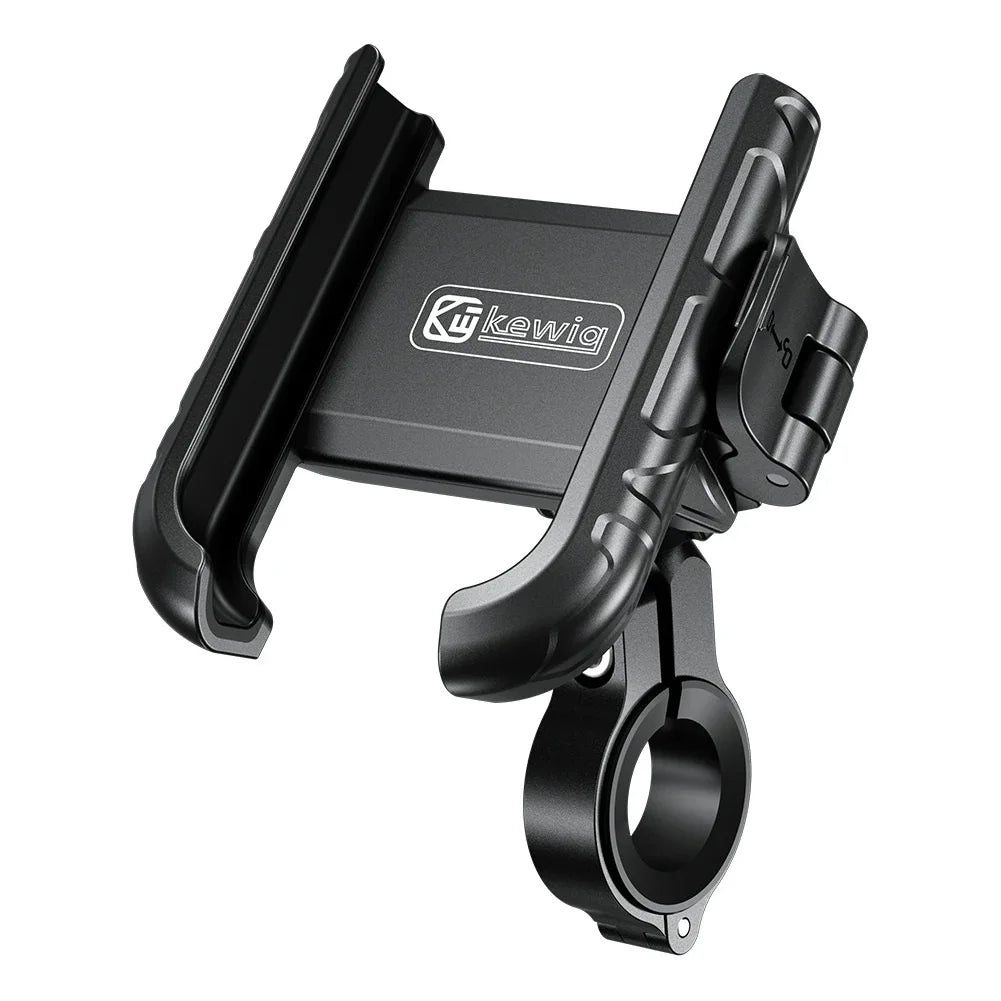Black quick-release motorcycle and bike phone mount with 360 degree rotation feature