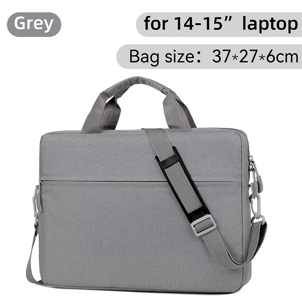 Grey waterproof nylon laptop sleeve bag with padded straps for 14-15 inch laptops