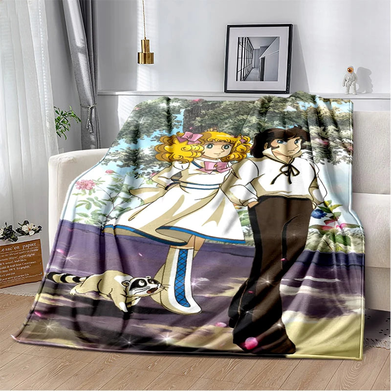 Cartoon Anime Flannel Throw Blanket in Candy Girl Design