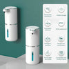 A white touchless automatic soap dispenser with various features displayed on the side.