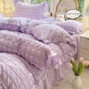 Seersucker Duvet Cover Set with Lace Trim