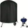 Black heavy-duty waterproof charcoal grill cover with a stand.