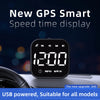 A black GPS smart speed time display mounted on a car dashboard, showing 12:00 and MPH/KM/H.