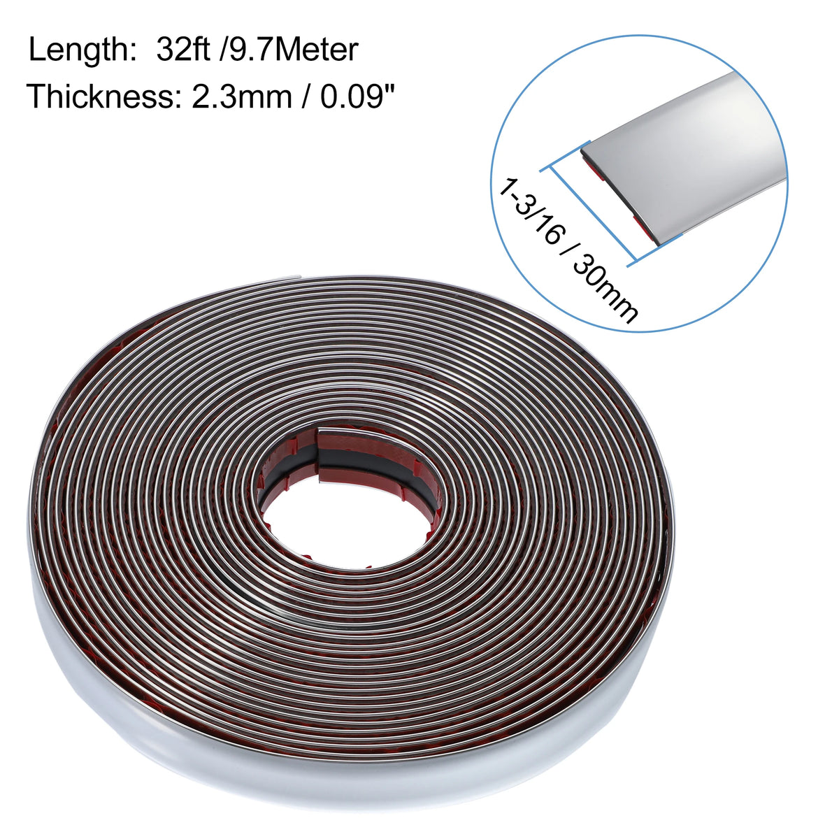 Roll of chrome car door edge guard trim strip with dimensions 32ft long and 2.3mm thick