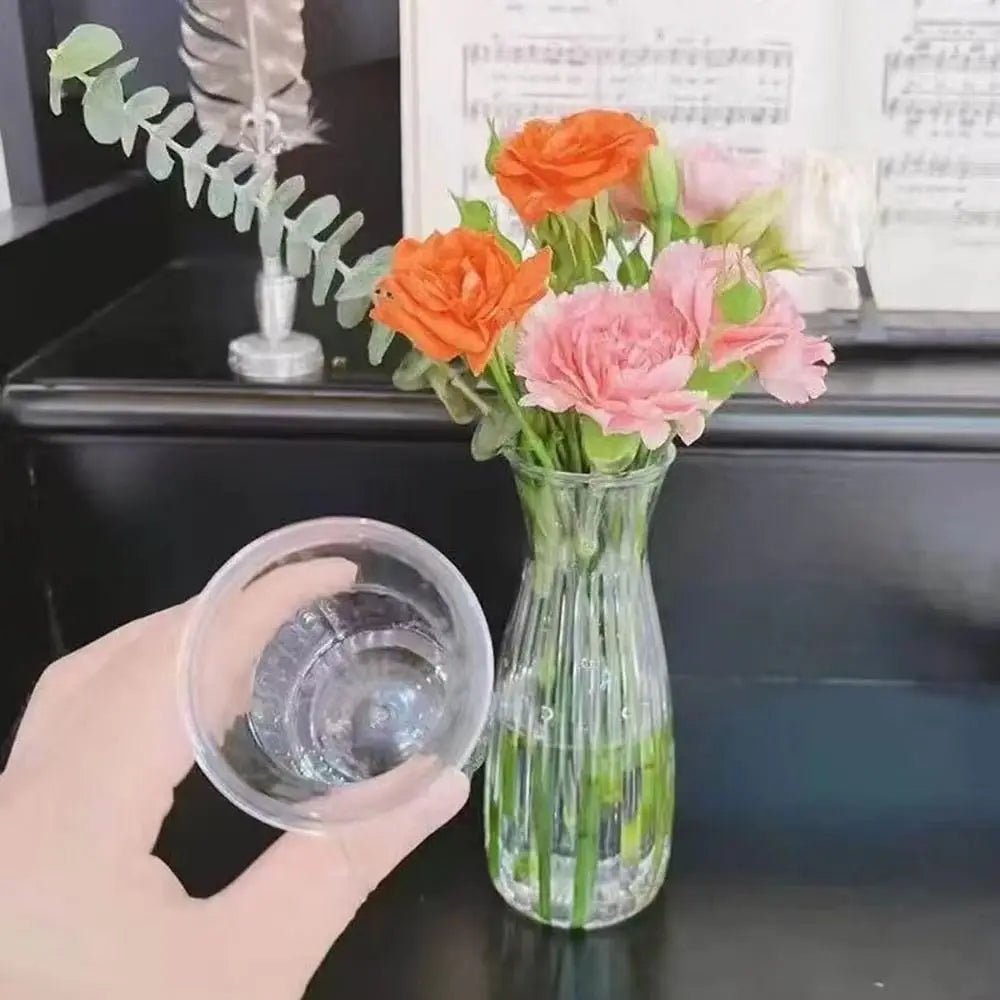 Clear Striped Plastic Flower Vase for Desk & Home Decor