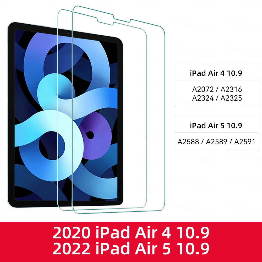 Two tempered glass screen protectors for 2020 iPad Air 4 10.9 and 2022 iPad Air 5 10.9 models.