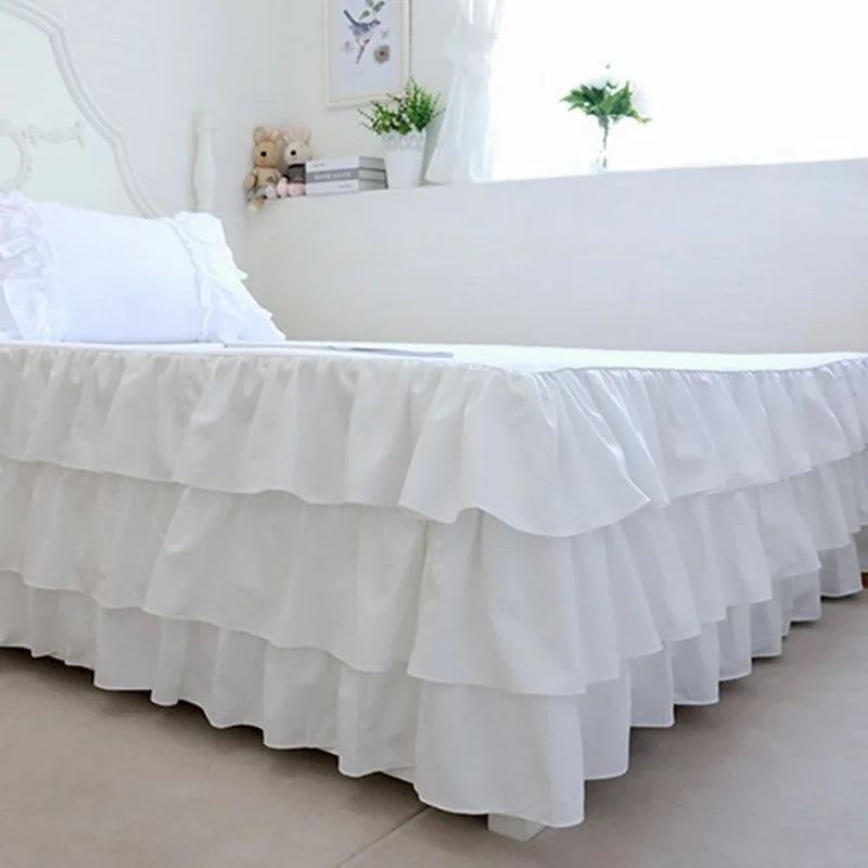 Luxurious Three-Layer Ruffle Waterfall Bed Skirt with Wrap-Around Elastic